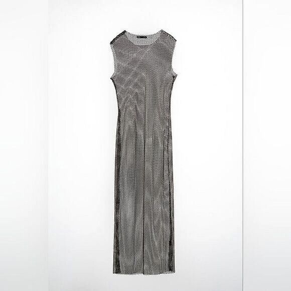 NWT ZARA CRYSTAL MESH DRESS BLOGGERS FAV GOLD AND BLACK - Picture 4 of 11